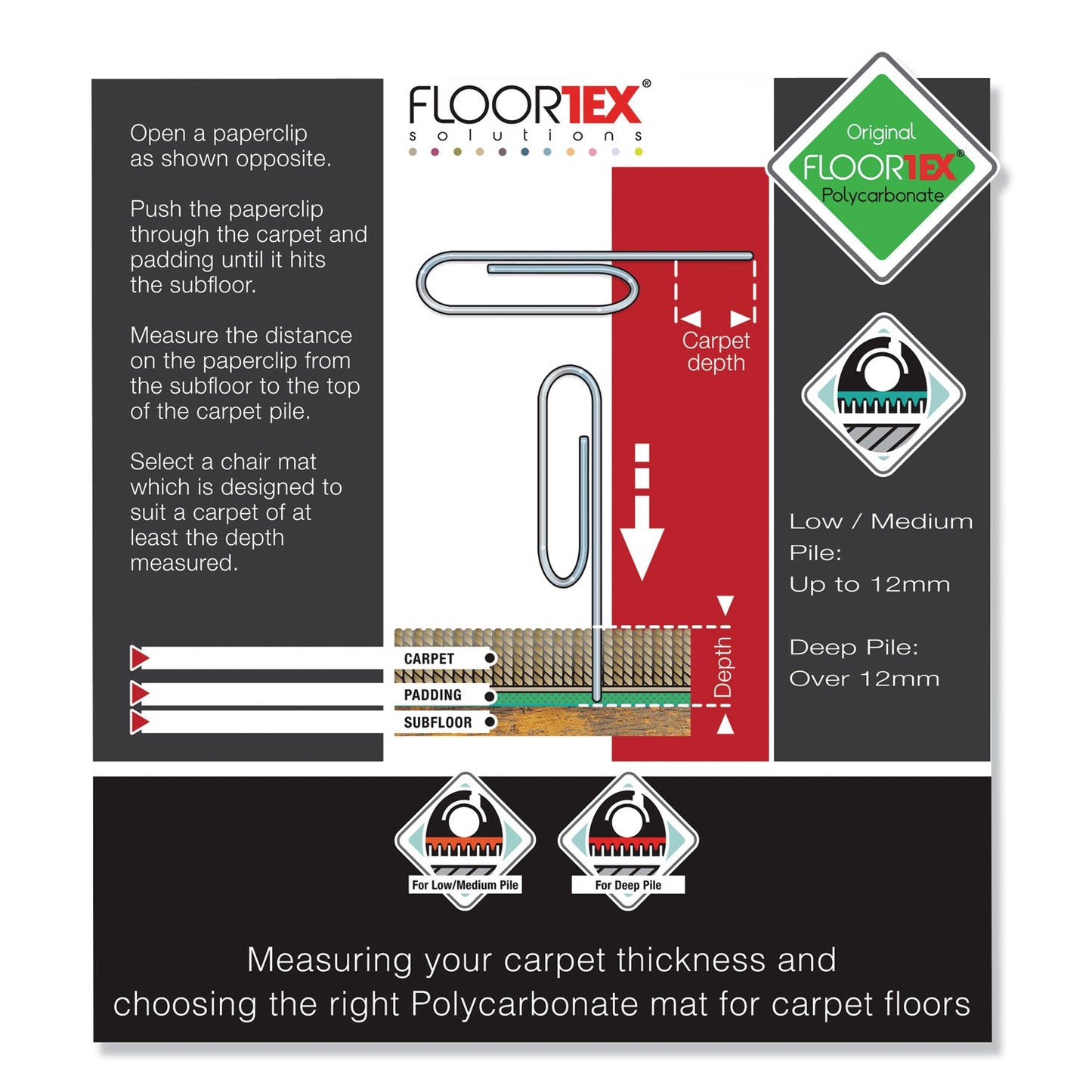 Floortex Cleartex Ultimat Polycarbonate Chair Mat for High Pile Carpets, 60 x 48, Clear