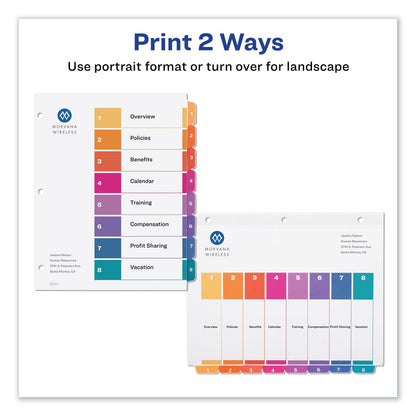 Avery Customizable TOC Ready Index Multicolor Tab Dividers, 8-Tab, 1 to 8, 11 x 8.5, White, Traditional Color Tabs, 1 Set