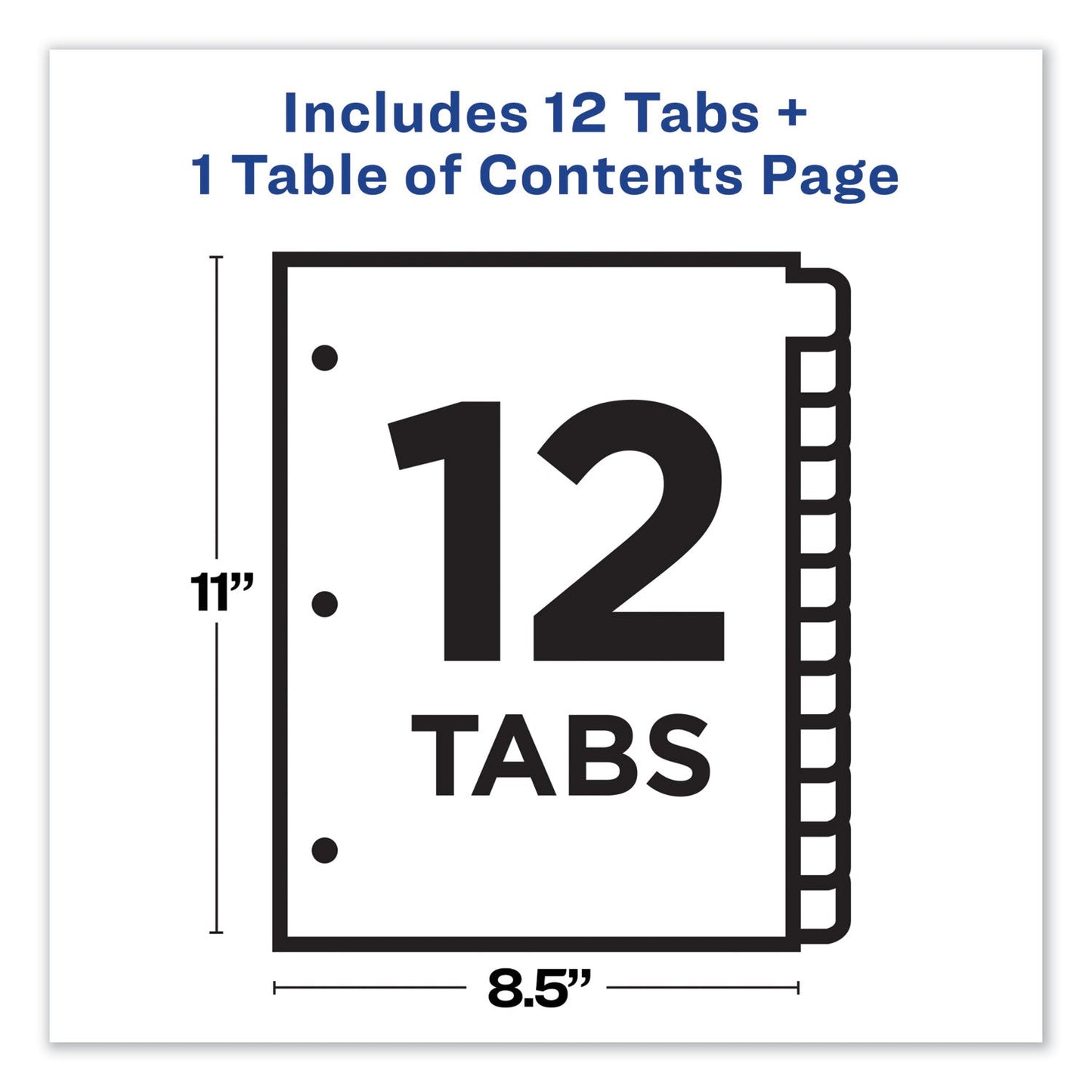Avery Customizable TOC Ready Index Black and White Dividers, 12-Tab, 1 to 12, 11 x 8.5, 1 Set