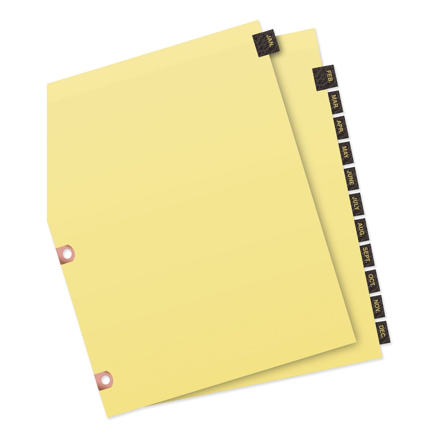 Avery Preprinted Black Leather Tab Dividers w/Copper Reinforced Holes, 12-Tab, Jan. to Dec., 11 x 8.5, Buff, 1 Set