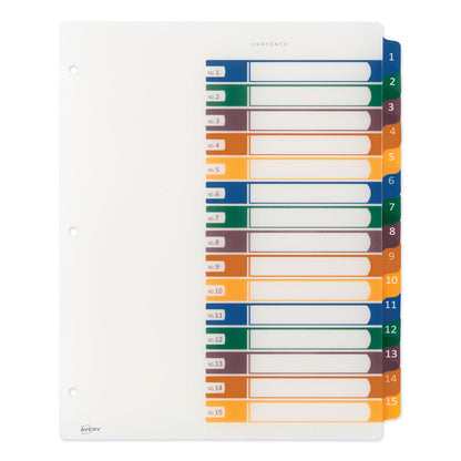 Avery Customizable Table of Contents Ready Index Dividers with Multicolor Tabs, 15-Tab, 1 to 15, 11 x 8.5, Translucent, 1 Set