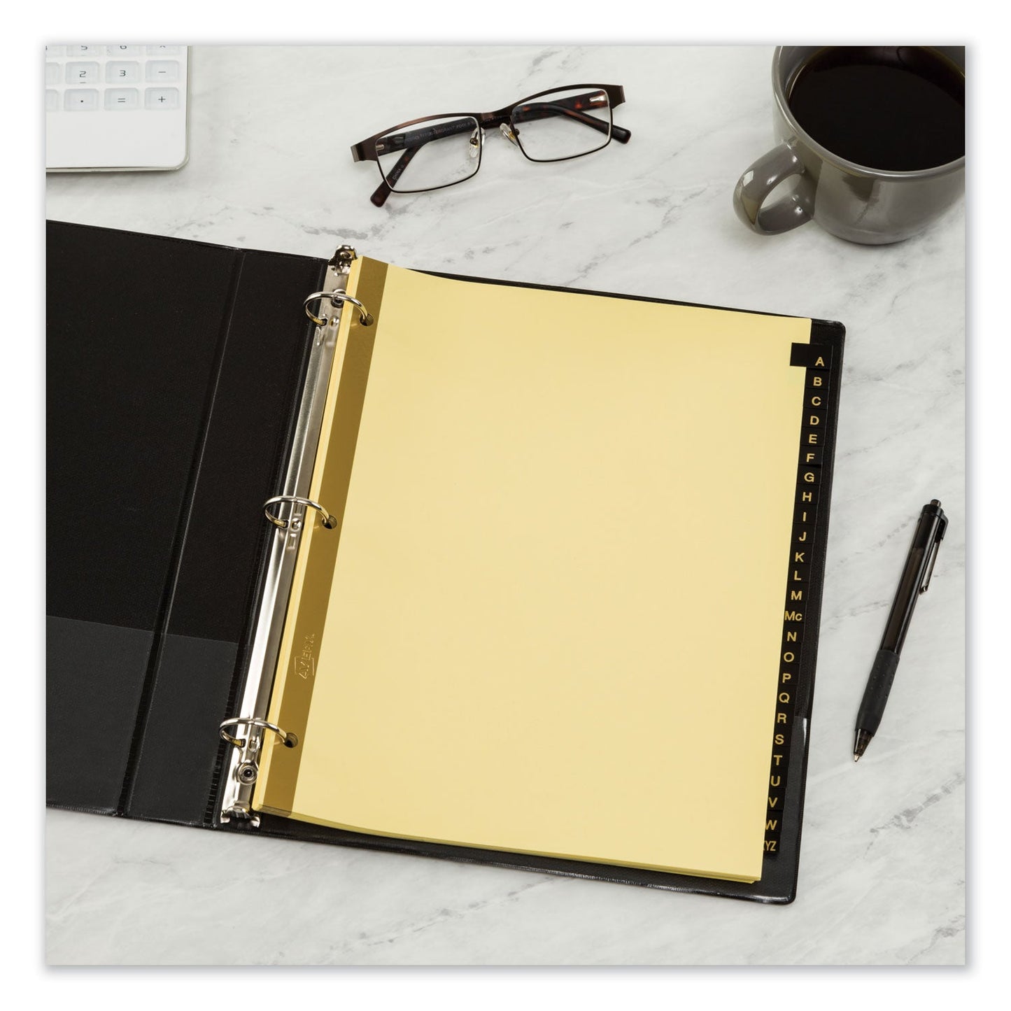 Avery Preprinted Black Leather Tab Dividers w/Gold Reinforced Edge, 25-Tab, A to Z, 11 x 8.5, Buff, 1 Set