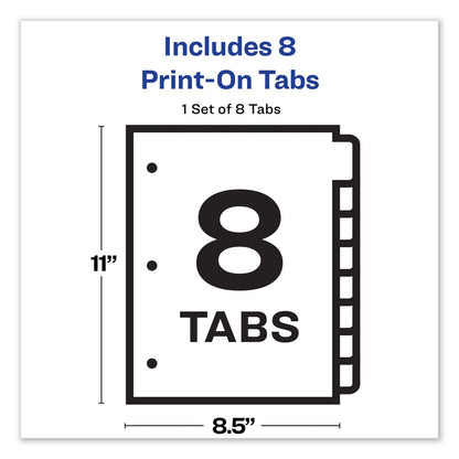 Avery Customizable Print-On Dividers, 3-Hole Punched, 8-Tab, 11 x 8.5, White, 1 Set