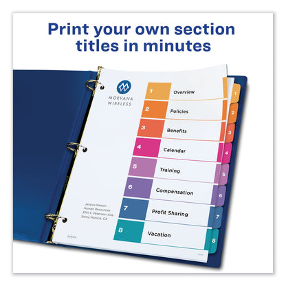 Avery Customizable TOC Ready Index Multicolor Tab Dividers, 8-Tab, 1 to 8, 11 x 8.5, White, Traditional Color Tabs, 6 Sets
