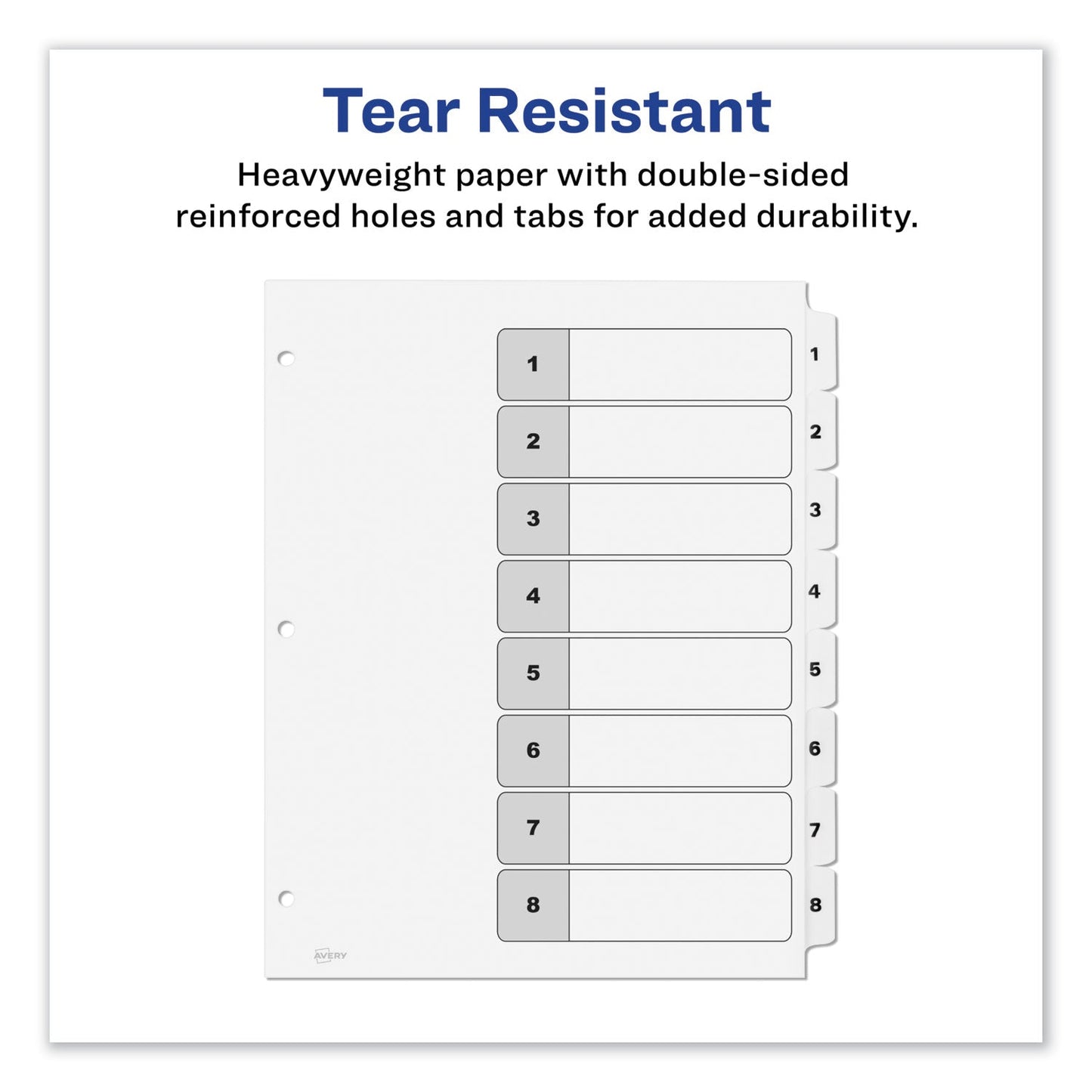Avery Customizable TOC Ready Index Black and White Dividers, 8-Tab, 1 to 8, 11 x 8.5, 1 Set