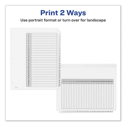 Avery Customizable TOC Ready Index Black and White Dividers, 31-Tab, 1 to 31, 11 x 8.5, 1 Set