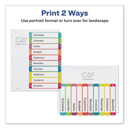 Avery Customizable TOC Ready Index Multicolor Tab Dividers, 10-Tab, 1 to 10, 11 x 8.5, White, Contemporary Color Tabs, 1 Set
