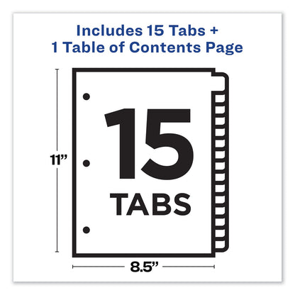 Avery Customizable Table of Contents Ready Index Dividers with Multicolor Tabs, 15-Tab, 1 to 15, 11 x 8.5, Translucent, 1 Set