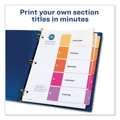 Avery Customizable TOC Ready Index Multicolor Tab Dividers, Uncollated, 5-Tab, 1 to 5, 11 x 8.5, White, 24 Sets