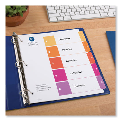 Avery Customizable TOC Ready Index Multicolor Tab Dividers, Uncollated, 5-Tab, 1 to 5, 11 x 8.5, White, 24 Sets