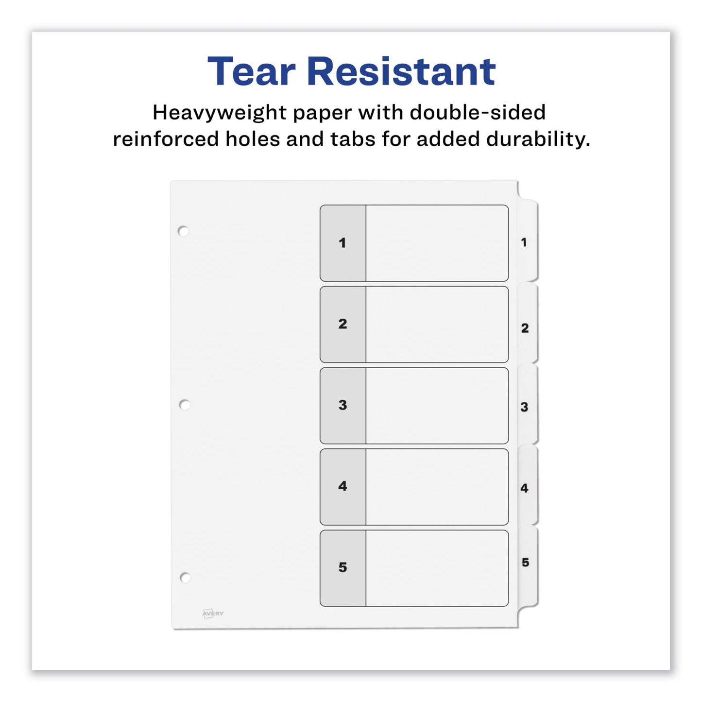 Avery Customizable TOC Ready Index Black and White Dividers, 5-Tab, 1 to 5, 11 x 8.5, 1 Set
