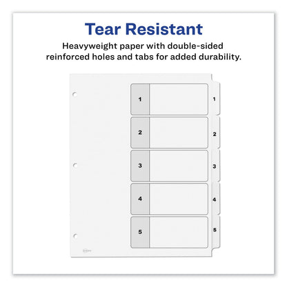Avery Customizable TOC Ready Index Black and White Dividers, 5-Tab, 1 to 5, 11 x 8.5, 1 Set
