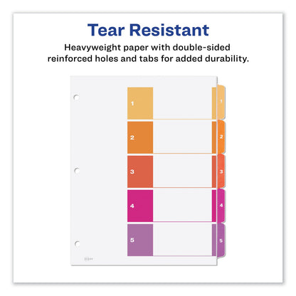 Avery Customizable TOC Ready Index Multicolor Tab Dividers, 5-Tab, 1 to 5, 11 x 8.5, White, Traditional Color Tabs, 6 Sets