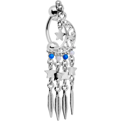 Crescent Moon Dreamcatcher Reversible Top Mount Dangle Belly Ring