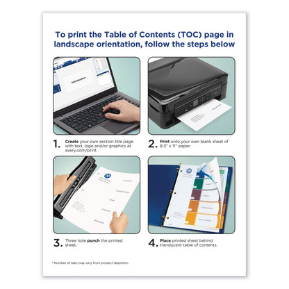 Avery Customizable Table of Contents Ready Index Dividers with Multicolor Tabs, 8-Tab, 1 to 8, 11 x 8.5, Translucent, 1 Set