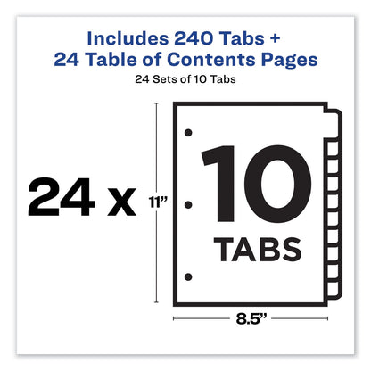 Avery Customizable TOC Ready Index Multicolor Tab Dividers, Uncollated, 10-Tab, 1 to 10, 11 x 8.5, White, 24 Sets