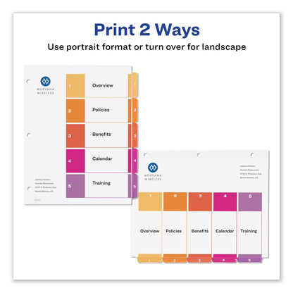 Avery Customizable TOC Ready Index Multicolor Tab Dividers, Uncollated, 5-Tab, 1 to 5, 11 x 8.5, White, 24 Sets