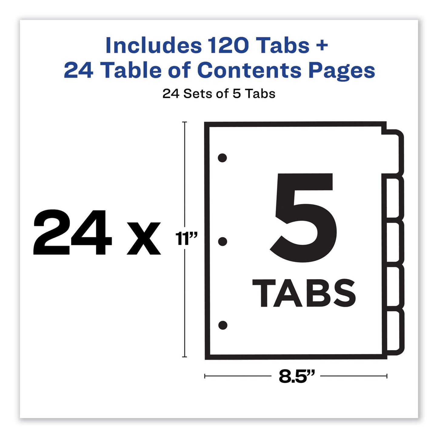 Avery Customizable TOC Ready Index Multicolor Tab Dividers, Uncollated, 5-Tab, 1 to 5, 11 x 8.5, White, 24 Sets