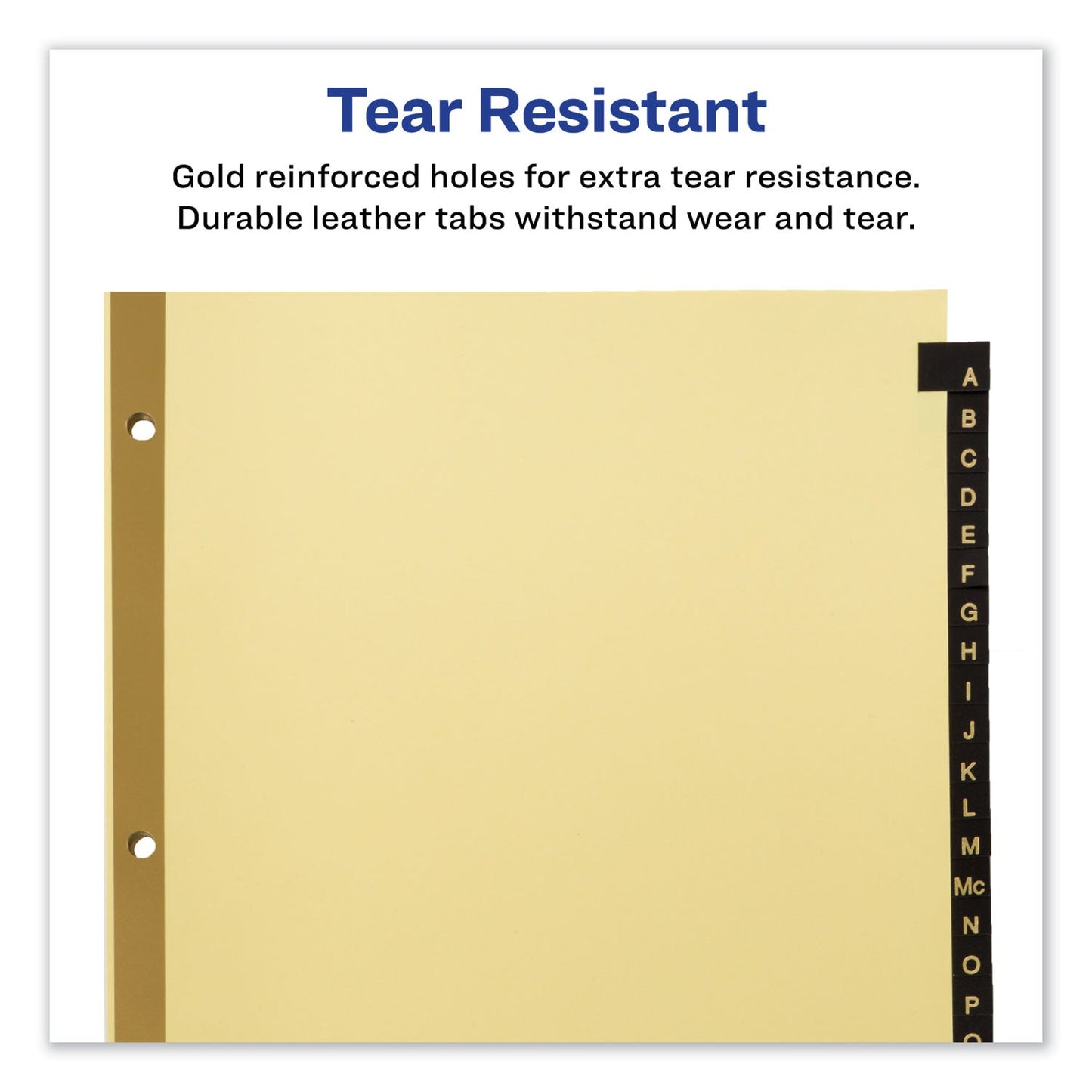 Avery Preprinted Black Leather Tab Dividers w/Gold Reinforced Edge, 25-Tab, A to Z, 11 x 8.5, Buff, 1 Set