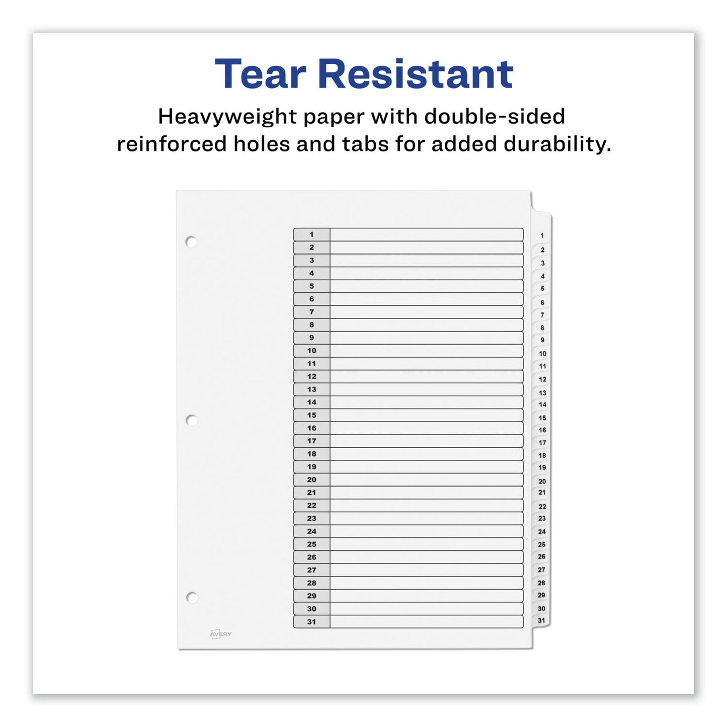 Avery Customizable TOC Ready Index Black and White Dividers, 31-Tab, 1 to 31, 11 x 8.5, 1 Set