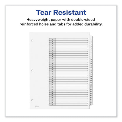 Avery Customizable TOC Ready Index Black and White Dividers, 31-Tab, 1 to 31, 11 x 8.5, 1 Set