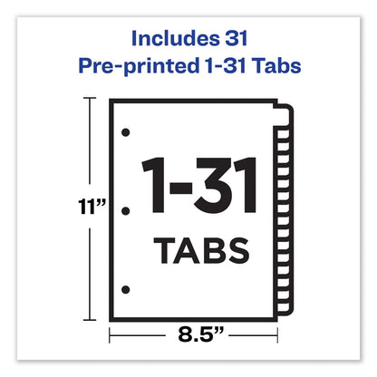 Avery Preprinted Black Leather Tab Dividers w/Gold Reinforced Edge, 31-Tab, 1 to 31, 11 x 8.5, Buff, 1 Set