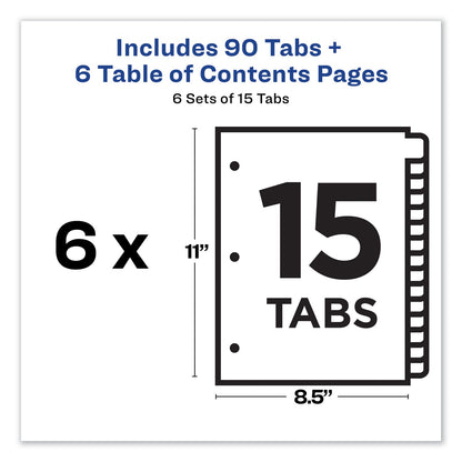 Avery Customizable TOC Ready Index Multicolor Tab Dividers, 15-Tab, 1 to 15, 11 x 8.5, White, Traditional Color Tabs, 6 Sets