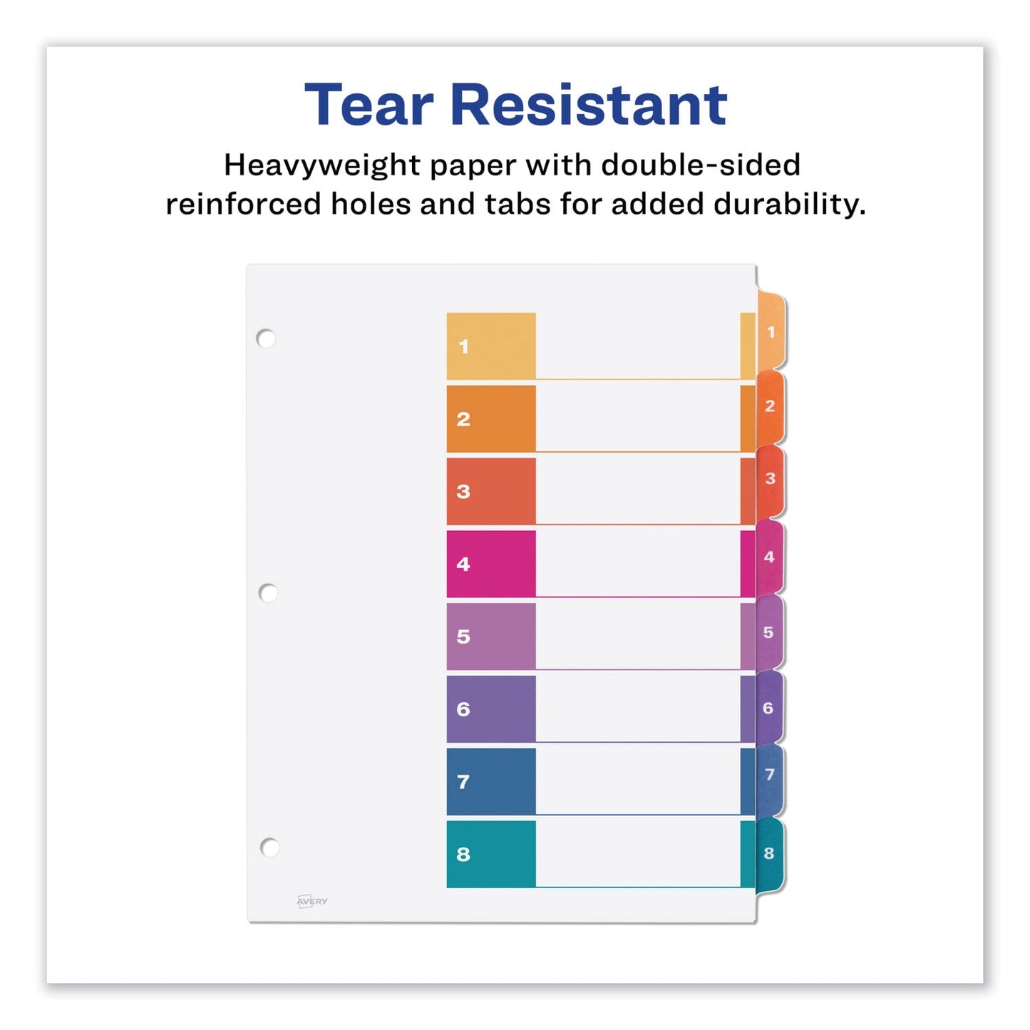 Avery Customizable TOC Ready Index Multicolor Tab Dividers, 8-Tab, 1 to 8, 11 x 8.5, White, Traditional Color Tabs, 6 Sets