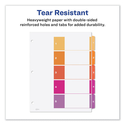 Avery Customizable TOC Ready Index Multicolor Tab Dividers, Uncollated, 5-Tab, 1 to 5, 11 x 8.5, White, 24 Sets
