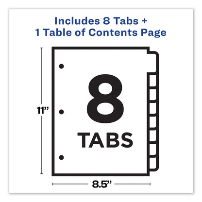 Avery Customizable Table of Contents Ready Index Dividers with Multicolor Tabs, 8-Tab, 1 to 8, 11 x 8.5, Translucent, 1 Set