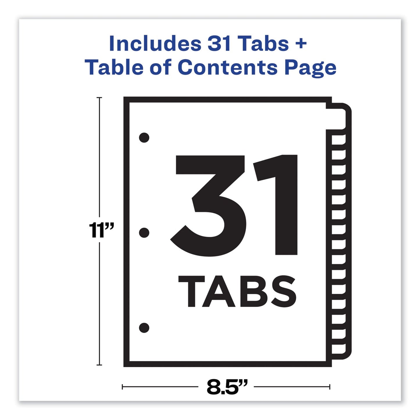 Avery Customizable TOC Ready Index Black and White Dividers, 31-Tab, 1 to 31, 11 x 8.5, 1 Set
