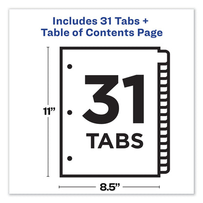 Avery Customizable TOC Ready Index Black and White Dividers, 31-Tab, 1 to 31, 11 x 8.5, 1 Set
