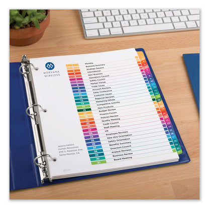 Avery Customizable TOC Ready Index Multicolor Tab Dividers, 31-Tab, 1 to 31, 11 x 8.5, White, Traditional Color Tabs, 1 Set