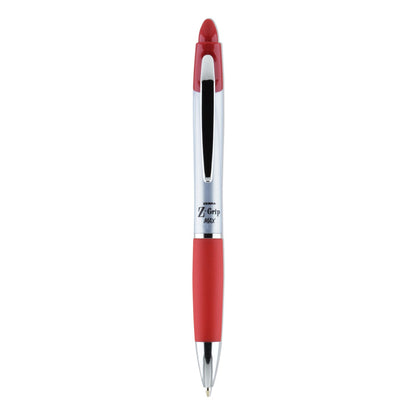 Zebra Z-Grip MAX Ballpoint Pen, Retractable, Medium 1 mm, Red Ink, Silver Barrel, 12/Pack