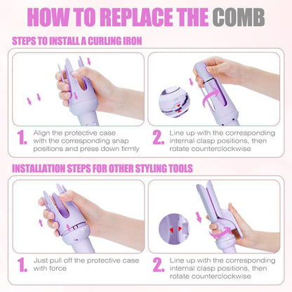 Curling Iron Wand -5 in 1 Curling Wand Set with 3 Barrel Hair Crimper for Women, Fast Heating Crimper Wand Curler in All Hair Type, Women Gifts