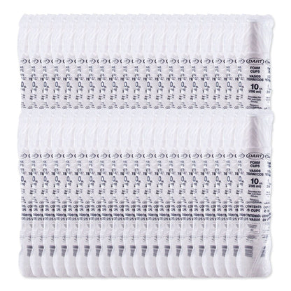 Dart Foam Drink Cups, 10 oz, White, 25/Bag, 40 Bags/Carton