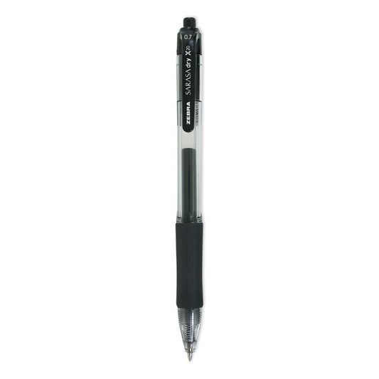 Zebra Sarasa Dry Gel X20 Gel Pen, Retractable, Medium 0.7 mm, Black Ink, Smoke Barrel, 12/Pack