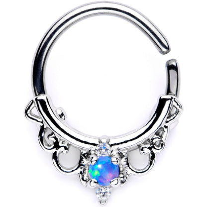 16G 3/8 Blue Synthetic Opal Filigree Seamless Circular Ring