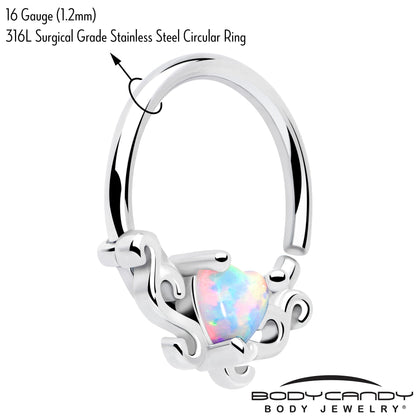 16G 5/16 White Synthetic Opal Bold Heart Seamless Circular Ring