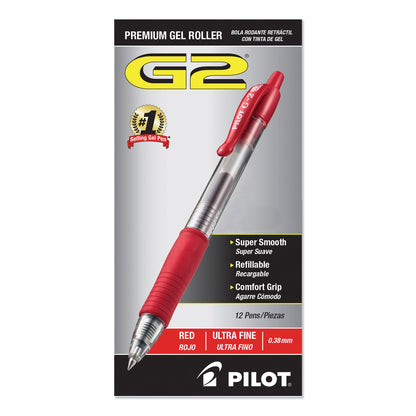 Pilot G2 Premium Gel Pen Convenience Pack, Retractable, Extra-Fine 0.38 mm, Red Ink, Clear/Red Barrel