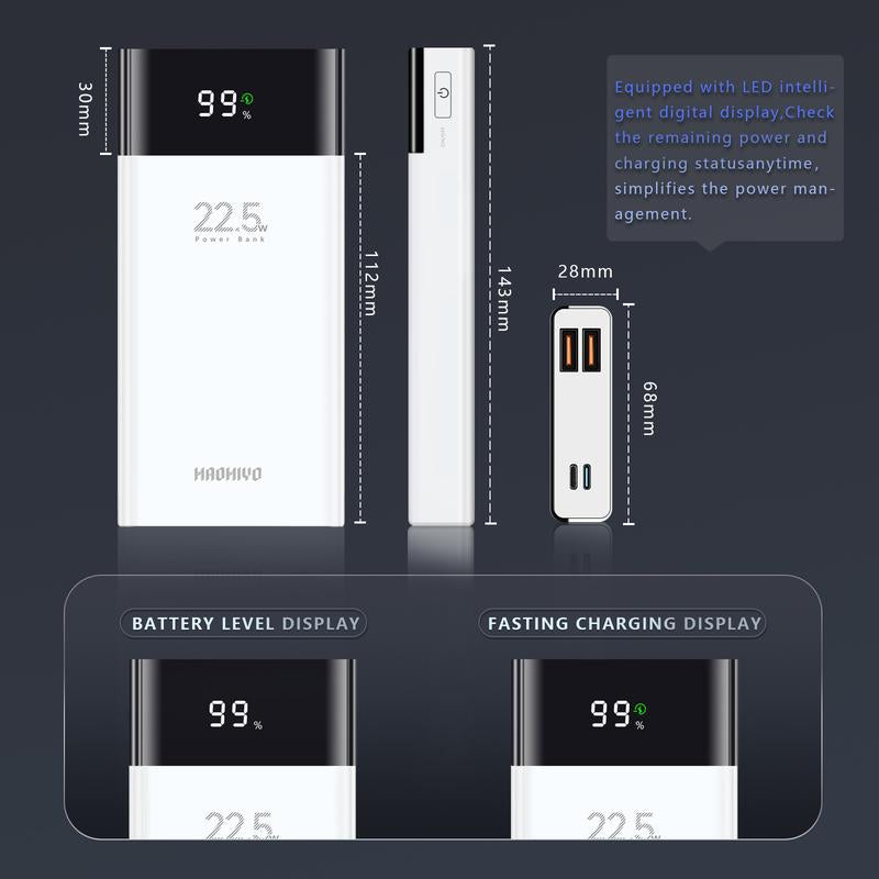 HAOHIYO 22.5W Fast Charging 20000Mah Power Bank with Display 4-Port USB Ports Portable Charger for Devices