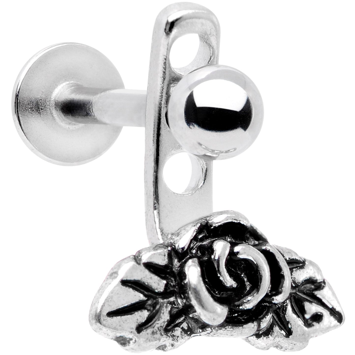 16G 3/8 Kissed Rose Flower Dangle Cartilage Tragus Helix Piercing