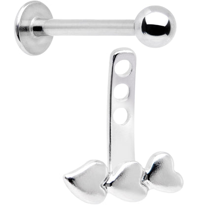 16G 3/8 Triple Heart Dangle Cartilage Tragus Helix Piercing