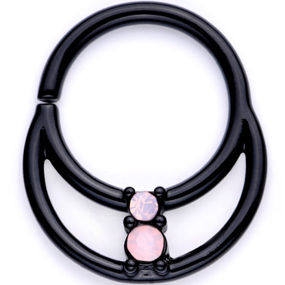 16G 3/8 Pink Faux Opal Black Anodized Horseshoe Closure Ring Set
