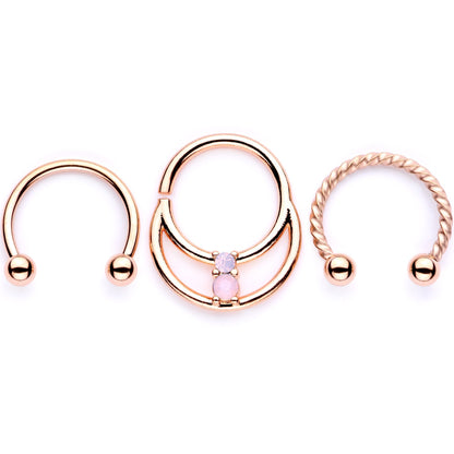 16G 3/8 Pink Faux Opal Rose Gold Tone Horseshoe Closure Ring Set