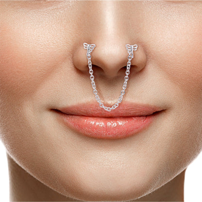 20G 1/4 Daring Dragonfly Chain Dangle Double Nose Bone