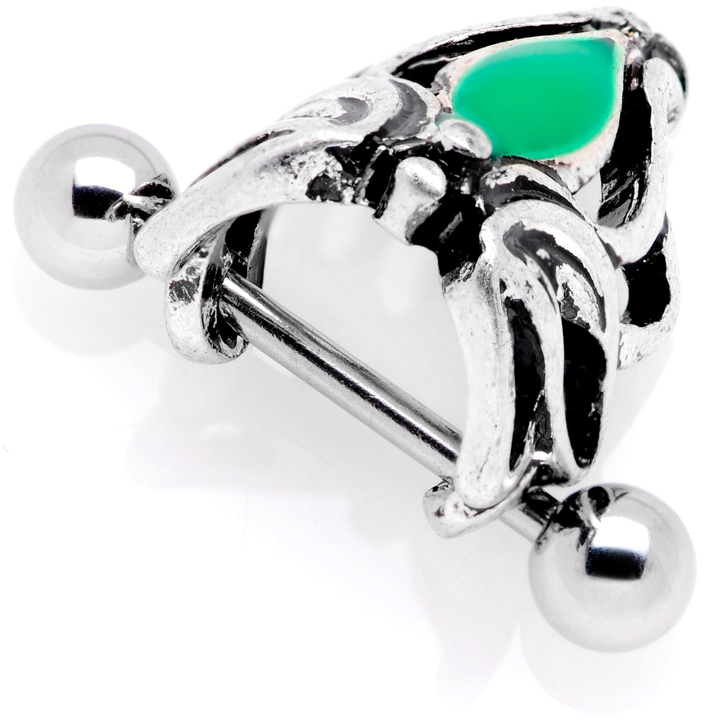 16G 1/2 Green Accented Abstract Butterfly Cuff Cartilage Earring
