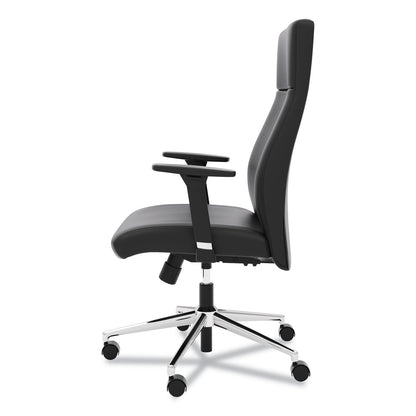 HON Define Executive High-Back Leather Chair, Supports 250 lb, 17" to 21" Seat Height, Black Seat/Back, Polished Chrome Base