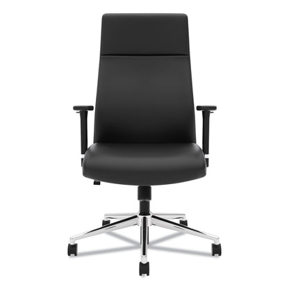 HON Define Executive High-Back Leather Chair, Supports 250 lb, 17" to 21" Seat Height, Black Seat/Back, Polished Chrome Base