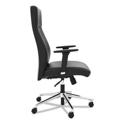HON Define Executive High-Back Leather Chair, Supports 250 lb, 17" to 21" Seat Height, Black Seat/Back, Polished Chrome Base